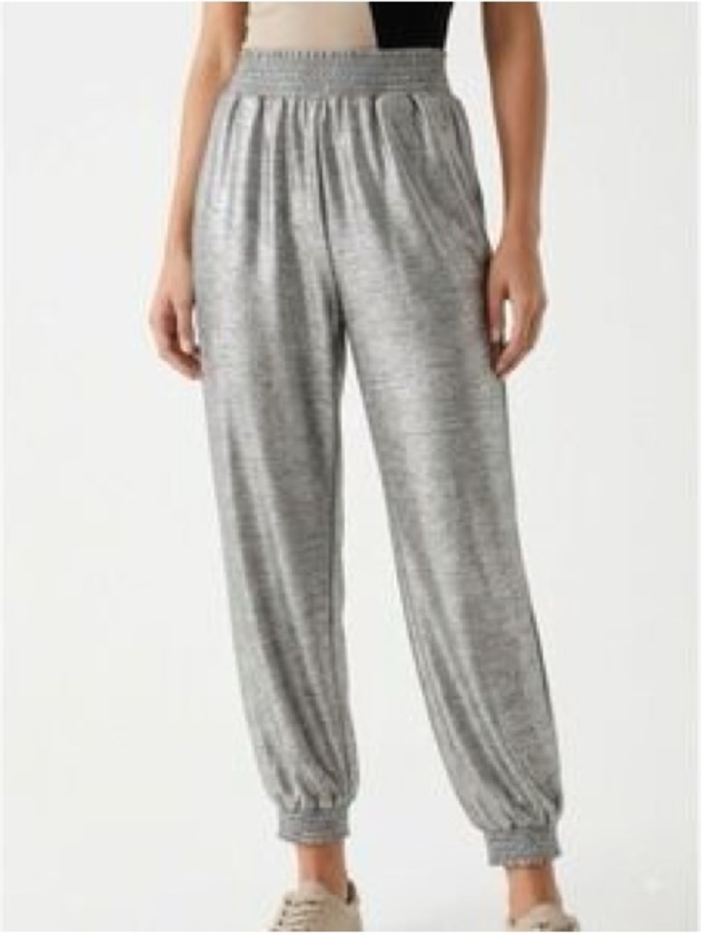 Anthropologie Metallic Silver Relaxed Joggers Size XL Flowy Chic Holidays Boho
